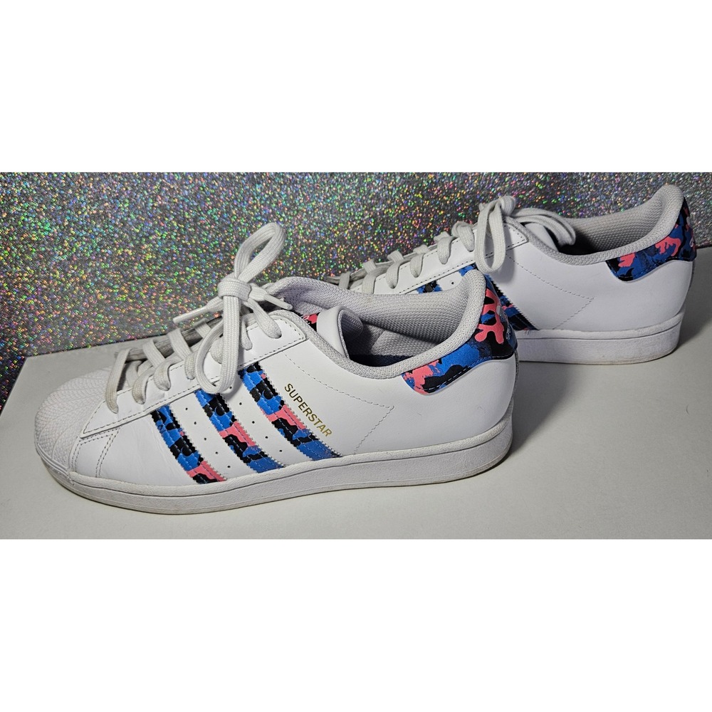 Adidas Superstar White Blue Pink Camo Stripes Shell Toe Sneakers Shoes US‎ 9